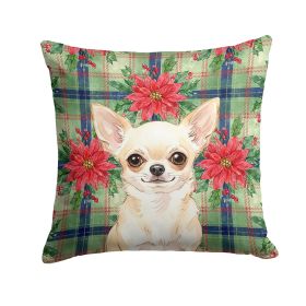 Cream Chihuahua Christmas PoinsettIas Throw Pillow Decorative Indoor Outdoor Accent Cushion for Couch, Bed or Patio, 14Hx14W