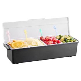 Chilled Condiment Server, 4 Compartment Ice Cooled Condiment Serving Container, Chilled Garnish Tray Bar Caddy with Lid, for Bartending & Serving
