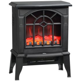HOMCOM Electric Fireplace Stove, 18" Freestanding Fireplace Heater with Realistic Flame, Overheating Protection, Portable, 750W/1500W, Black