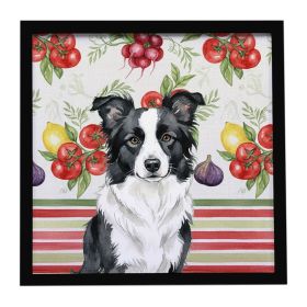 Border Collie Vegetables Framed Metal Print Bathroom, Kitchen, Office, Home Decor Wall Art Ready to Hang, Square, 8X8