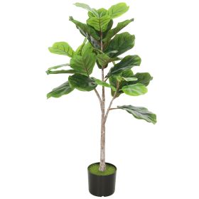 HOMCOM Artificial Fiddle Leaf Fig Tree, 43" Potted Plant with Flocked Soil for Home Office Decor, Green