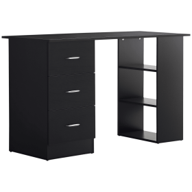 47 Inches Home Office Desk with 3-Tier Storage Shelves, Computer Desk with Drawers, Study Writing Table, Black