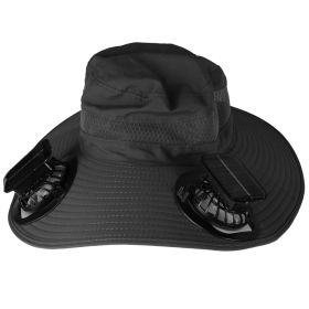 1Pc Outdoor Wide Brim Sun Hat With 2 Rechargeable Fans Solar Powered 3 Wind Speeds UPF50 Breathable Waterproof Nylon Mesh Outdoor Hat For Hiking Campi (Option: Black)