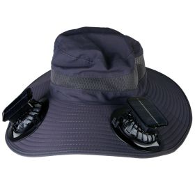 1Pc Outdoor Wide Brim Sun Hat With 2 Rechargeable Fans Solar Powered 3 Wind Speeds UPF50 Breathable Waterproof Nylon Mesh Outdoor Hat For Hiking Campi (Option: Dark Grey)