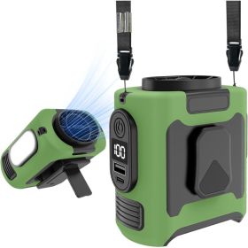 16, 000 Rpm 10000mAh Portable Waist Fan, Clamp On Wearable Belt Personal Fan, Rechargeable Battery Powered, With 5 Speed Levels And Flashlight, Suitab (Option: Army Green)
