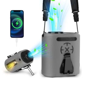 1Pc 5 In 1 Portable Waist Clip Fan With 5 Speeds Flashlight 1WmAh Battery Operated Personal Wearable Turbo Belt Fan Hands-Free Neck Fan For Camping Tr (Option: Grey)