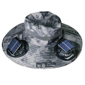 1Pc Outdoor Wide Brim Sun Hat With 2 Rechargeable Fans Solar Powered 3 Wind Speeds UPF50 Breathable Waterproof Nylon Mesh Outdoor Hat For Hiking Campi (Option: Dark Grey Ink)