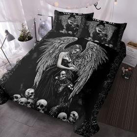 3 Pcs Of Dark Angel Skull Themed Printed Bedding Series Suitable For All Seasons (Option: Queen-Black)